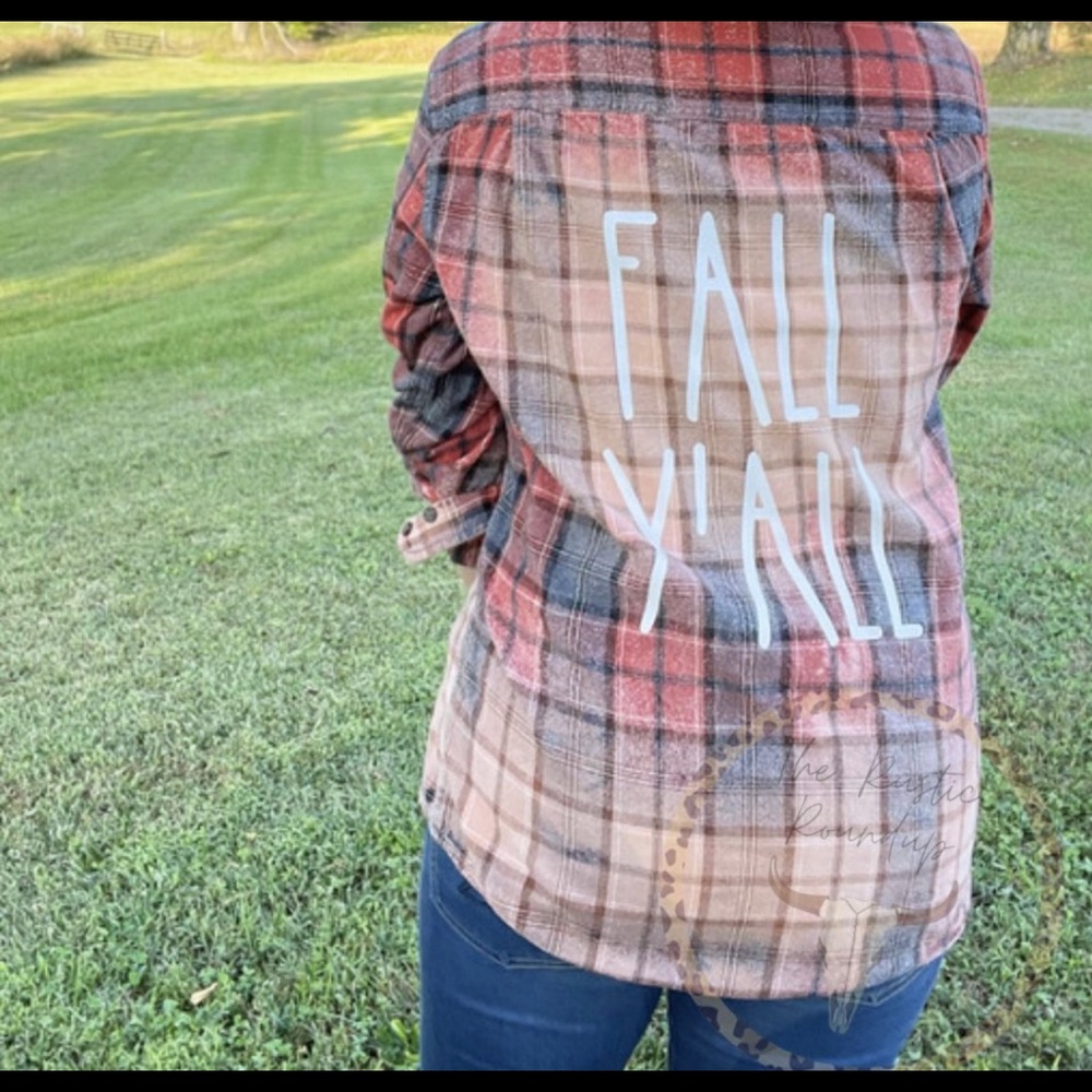 Unisex Small Hand Distressed Bleached Flannel Button Up Shirt